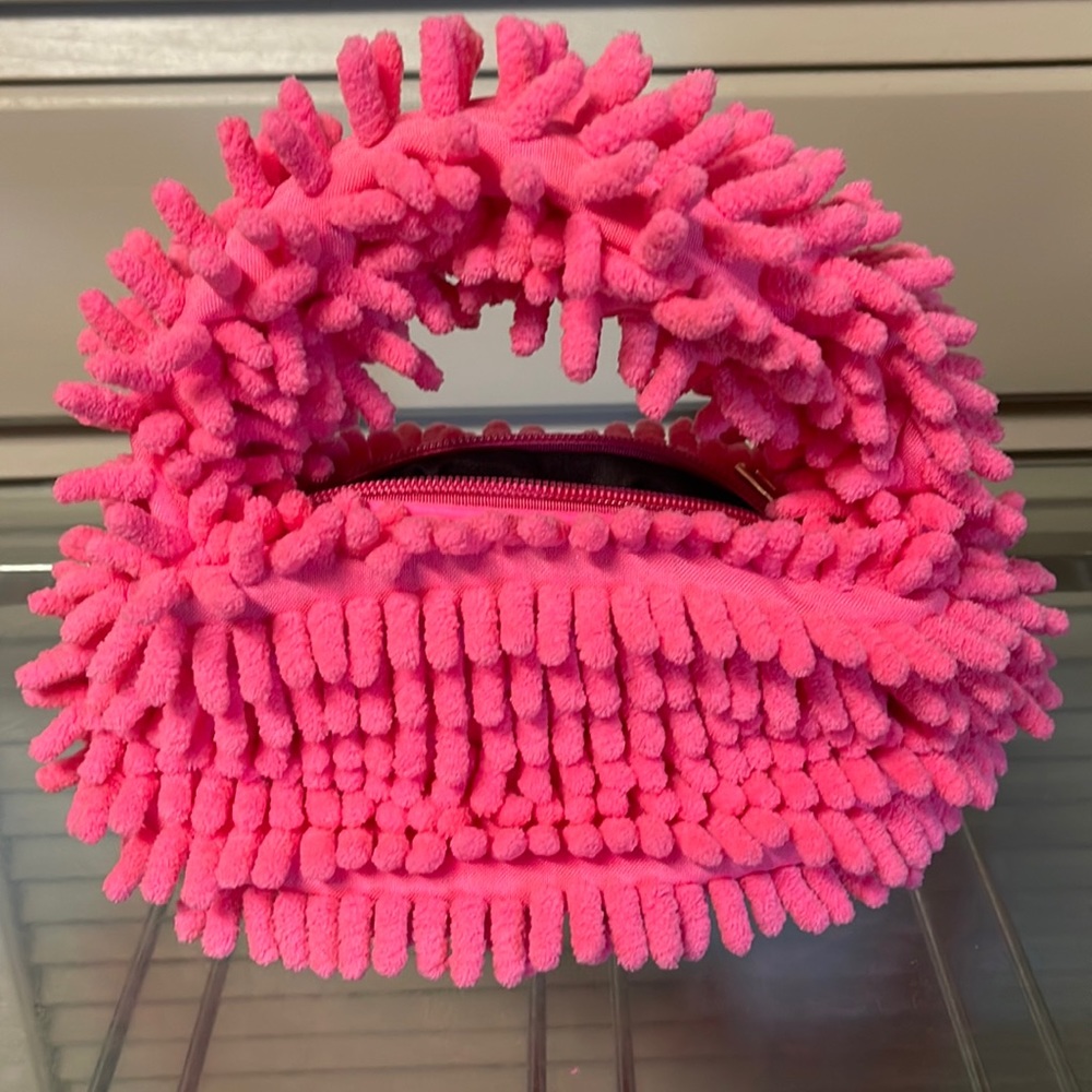 Pink furry purse